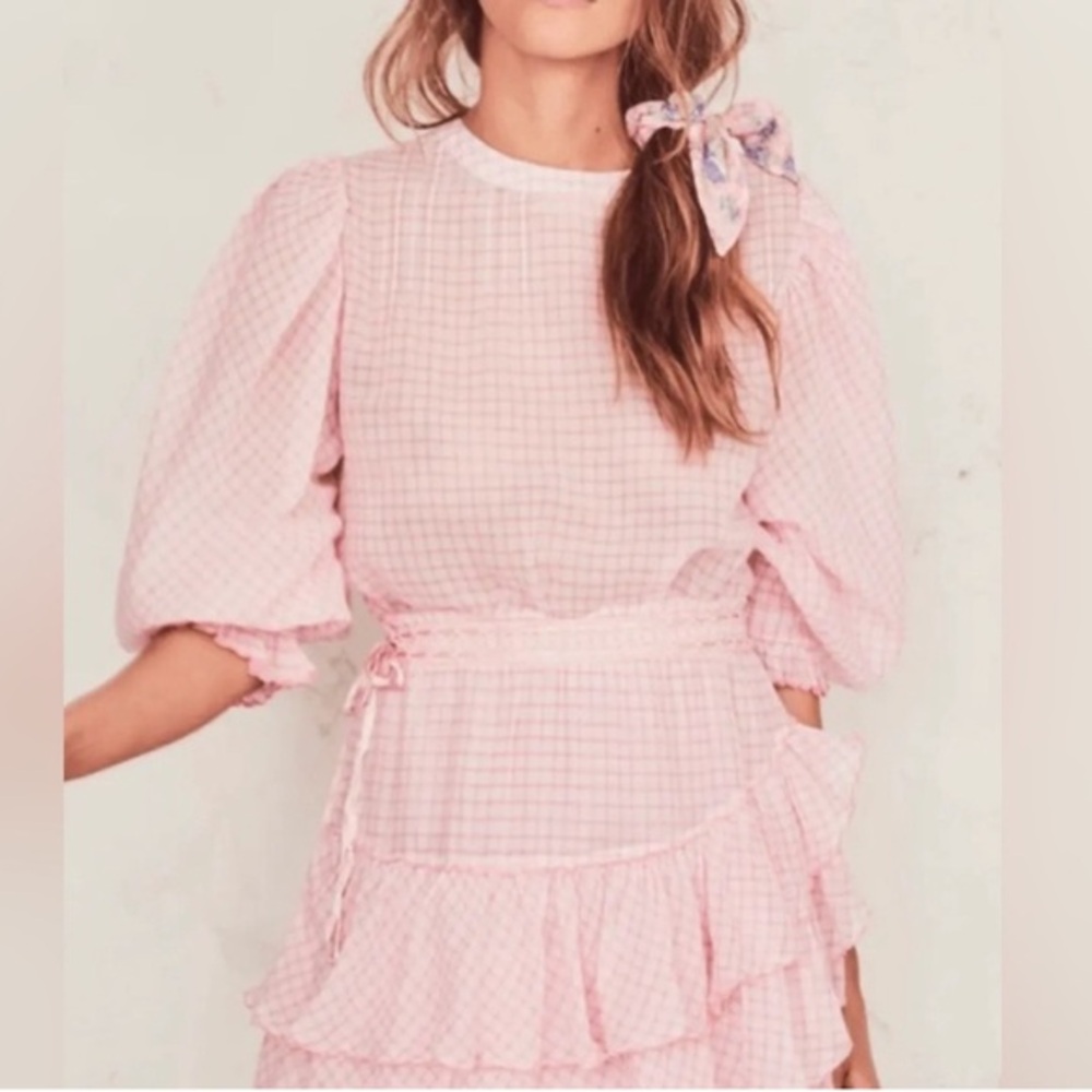 Loveshackfancy gingham print long sleeve dress large